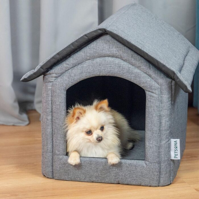 Petsona Будиночок для собак і котів M, складаний, знімний дах, сірий, лежак для домашніх тварин