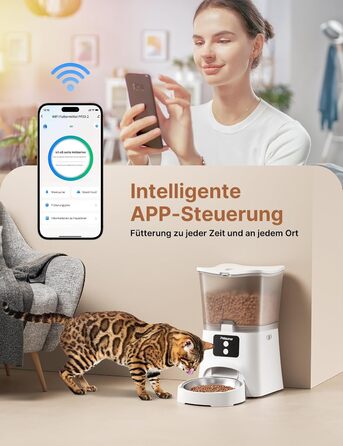 Автоматична годівниця для котів з Wi-Fi 2.4G, керування через додаток, 3 л, до 10 годувань на день, технологія свіжості