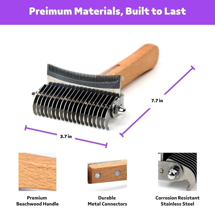 Щітка для догляду за шерстю 2-в-1, 20 зігнутих зубців, інструмент для видалення шерсті з довгої шерсті домашніх тварин, середньої жорсткості