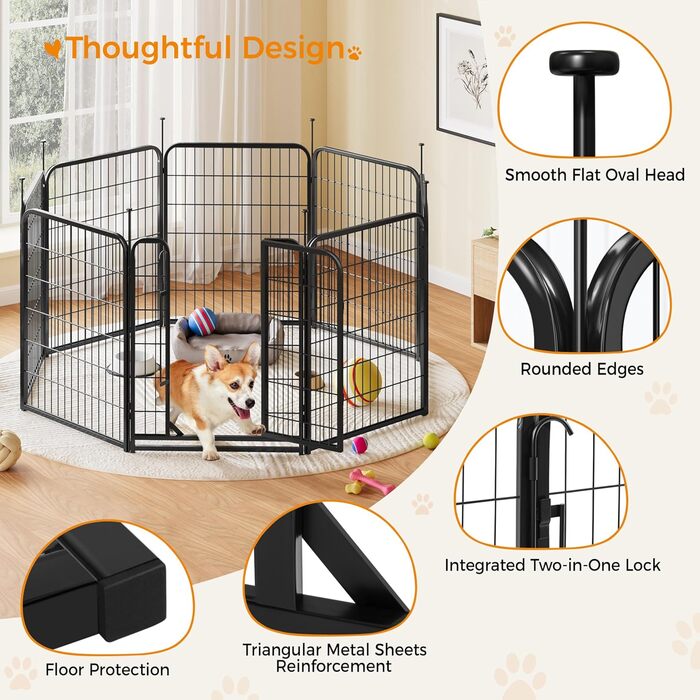 Клітка для собак Yaheetech 8-секційна, 80 см, вольєр для собак, з'єднувальні стержні, складана клітка для собак у квартиру та сад, без інструментів, 80 см висота, 8 шт.