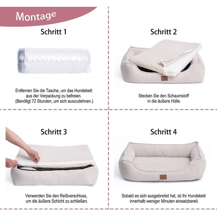 Ортопедичне собаче ліжко з корду, миється, з водонепроникним внутрішнім чохлом, для великих та середніх собак, бежеве (L)