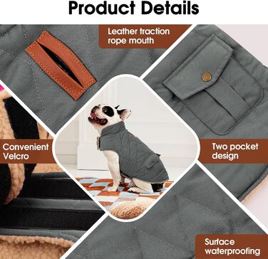 Зимовий теплий одяг для собак Citétoile: куртка з флісу для чихуахуа, такси та інших порід, сірий колір, розмір XS