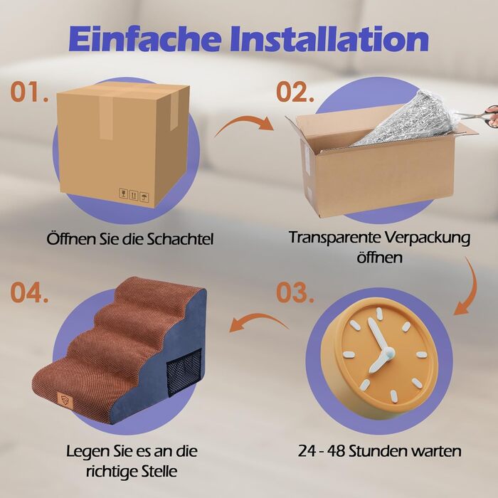 Сходинки для собак та котів: 4-ступенева переносна драбинка з високощільних матеріалів, коричнева
