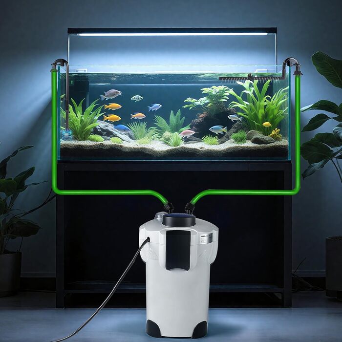 EXLECO Зовнішній фільтр для акваріума з УФ-лампою 1400 л/год 35 Вт - фільтр для акваріумів до 300 л, регульований, потужний 3-ступеневий каністровий фільтр з фільтрувальним матеріалом, шланг HW-302B з УФ-лампою/1400 л/год/2.0 м/35 Вт