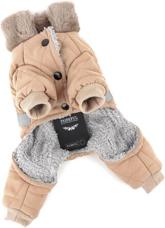 PAIDEFUL Зимовий теплий одяг для собак, з флісовою підкладкою, стьобаний з світловідбиваючим поясом, комбінезон на 4 лапи, пухнастий комір, м'який, вітронепроникний, для цуценят, осінь-зима, розмір XL (спина 35см, груди 47см), колір хакі