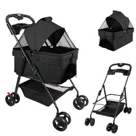 Візок для собак та котів OHMG Hundebuggy, до 25 кг, чорний, з сітчастим вікном та тримачем для напоїв