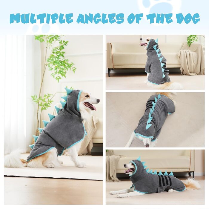 Рушник для собак з мікрофібри, швидковисихаючий, регульований, надзвичайно поглинаючий для середніх та великих собак, легко одягається (Сіро-зелений, Сіро-блакитний, S)