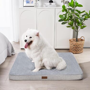 Ортопедичний лежак для собак середнього розміру з водонепроникним знімним чохлом, розмір M (76,2 x 50,8 x 7,6 см), сірий