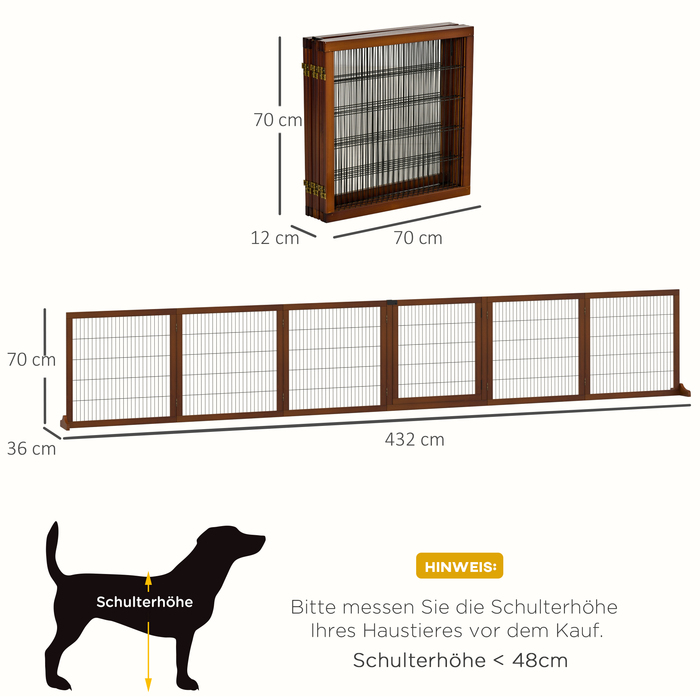 PawHut Barrier Dog 6 штук, складні ворота 432 x 70 см з 2 опорними ніжками, окремо стоячі ворота для собак, сходові ворота для середніх собак, для передпокою, сходи, кава | Аосом