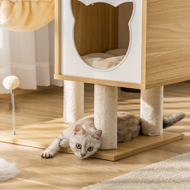 PawHut Cat Tree Бежева котяча печера з платформою висотою 126см з дерева та ДСП Сизаль для кішок