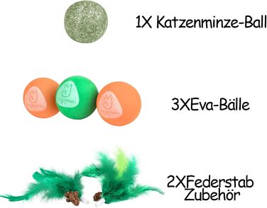 Набір аксесуарів для котів Migipaws: 3 EVA м'ячі, 1 м'яч з котячою м'ятою, 2 кокосові деревця, паличка з пір'ям, змінні частини для ігрового комплексу
