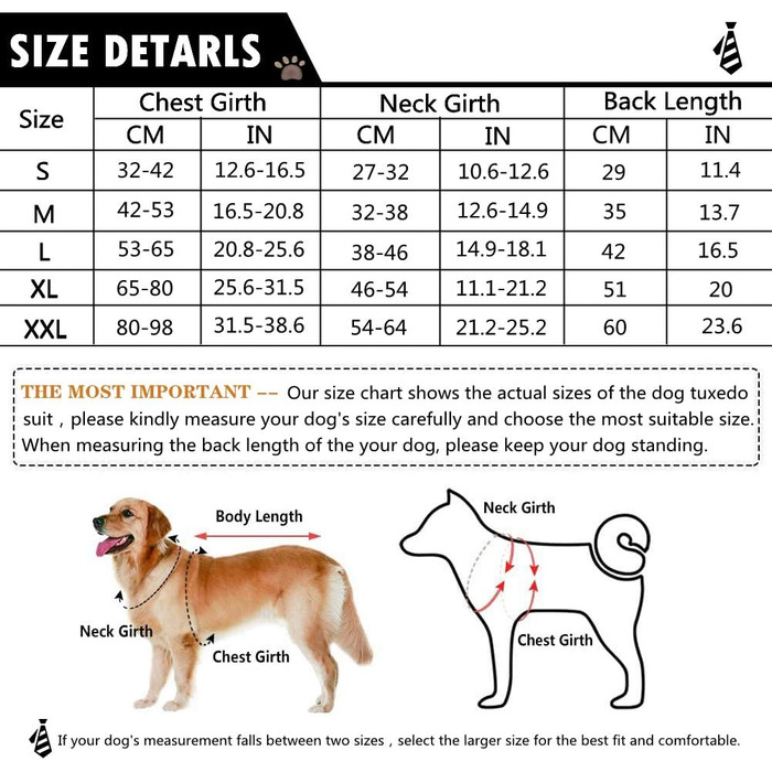 Смокінг для собак середнього та великого розміру, костюм, набір для косплею та свят, елегантний одяг для собак з краваткою та нашийником (Чорний, M: Обхват грудей 42-53 см)