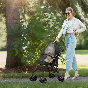 Дитяча коляска для собак та котів, складана, чорна, до 20 кг, з гальмами, великий кошик, 3 вікна, тримач для напоїв, 97 x 45 x 55 см