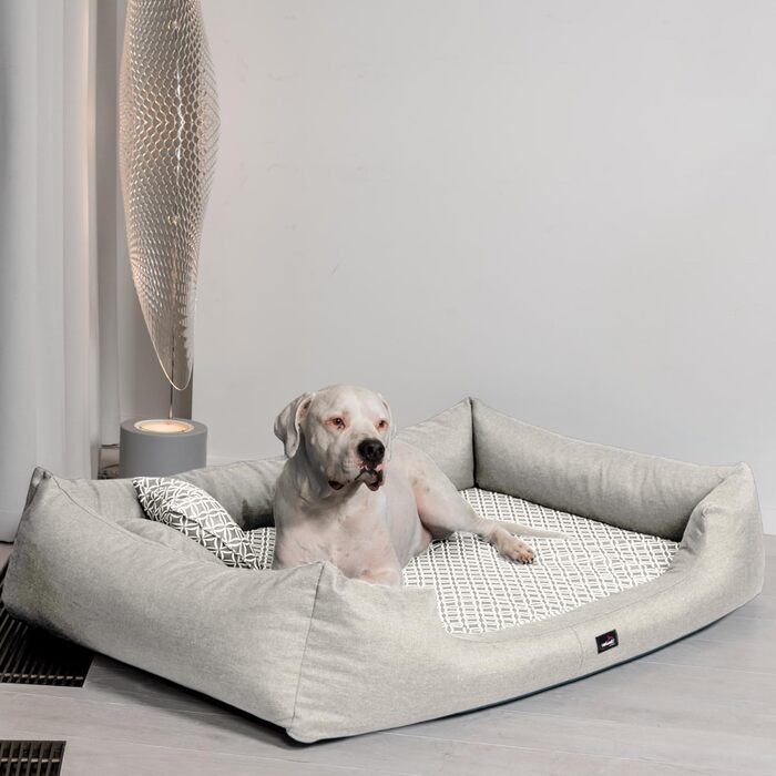 Ортопедичне ліжко для собак Tierlando® Ellen з матрацом з піною з ефектом пам'яті та текстурованою облямівкою. Розмір: 90x75 см, колір: кремовий. Підходить для собак великих та малих порід.