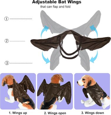 Костюм на Хелловін для собак: крила кажана, дракона, птаха. Підходить для великих, середніх та маленьких собак. Чорні крила кажана (M, колір кава).