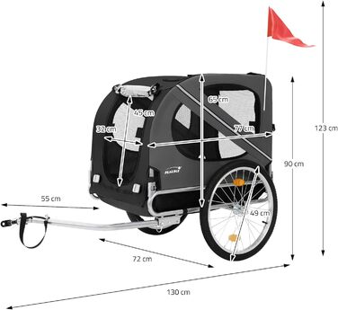 Фаркоп-причіп для велосипеда 2в1 Hauki: собачий візок та причіп, чорно-сірий, 130x72x90 см, для собак до 40 кг, з відбивачами, мотузкою та прапорцем