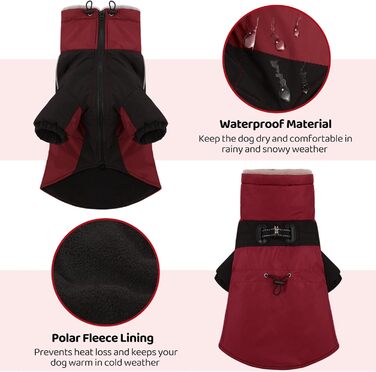 Зимовий одяг для собак, непромокаючий та вітронепроникний з дзвоником для малих, середніх та великих собак, світловідбиваюча куртка з захистом живота (S, червоний)