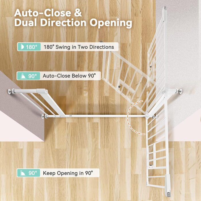 Захист для дверей COMOMY з дверцятами для котів, 75-103 см. Захист для собак та котів без свердління, автоматичне закриття, розширюваний, білий