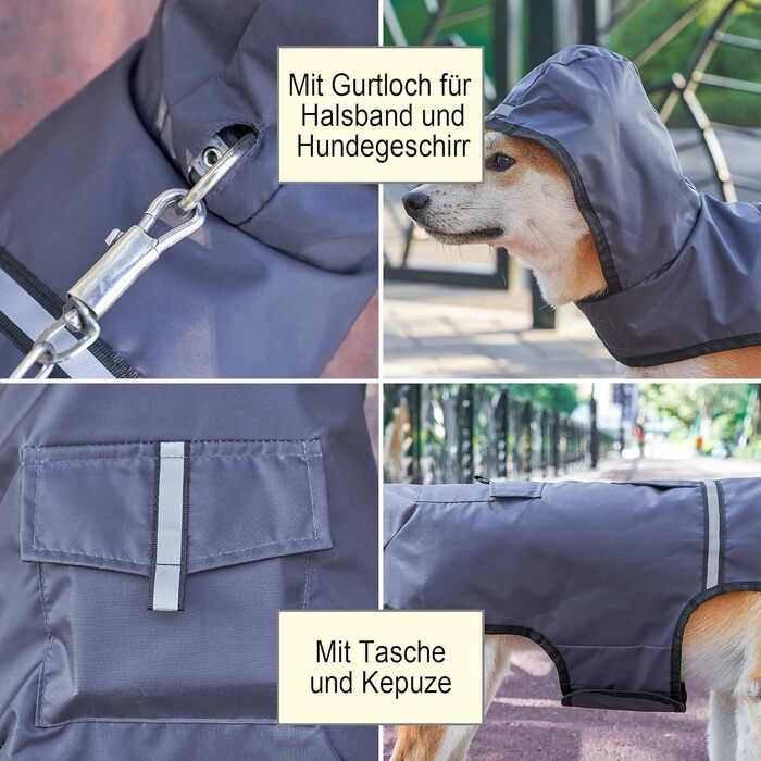 Водонепроникна куртка для собак KoKoBin з капюшоном, світловідбиваюча, легка та дихаюча (L, сірий)