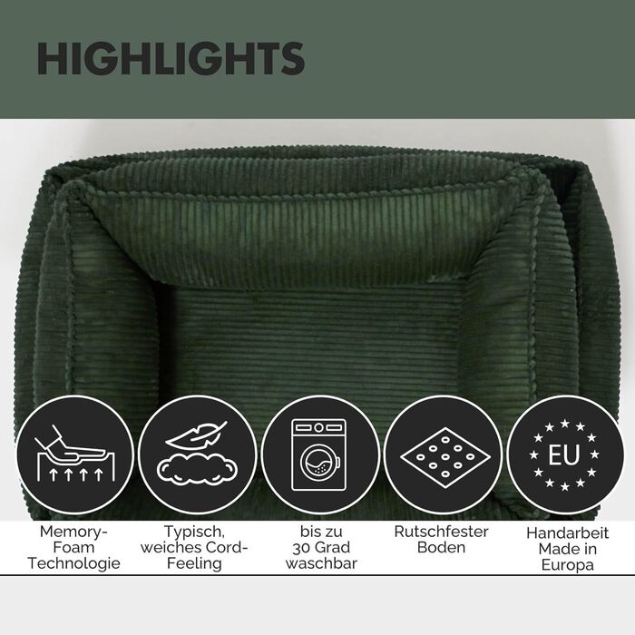 Ортопедичне ліжко для собак Антон | Ліжко-кошик для середніх та великих собак (85x65 см, оливковий)