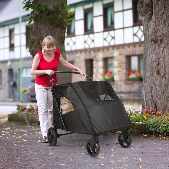 Візок для собак великих порід, подвійна ємність, візок-кі коляска для собак та дітей, складний, на 4 колесах (P04CX-Schwarz)