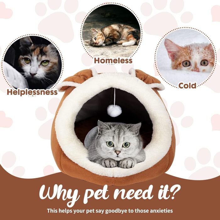 Квіткове ліжко для котів у приміщенні, будиночок для котів, меблі для тварин, ліжко для кошенят, намет, печера, м'яке ліжко для собак середніх порід з знімним, пральним, м'яким подушечком, Рожевий (Коричневий)