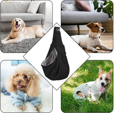 Сумка-слінг для собак маленьких порід, реверсивна переноска для собак, зручна переноска з регульованим ременем для прогулянок та подорожей, чорного кольору