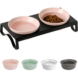 Керамічні миски для котів та собак, рожеві, 12,7 см, 2 миски + металевий підставник, для сухого та вологого корму