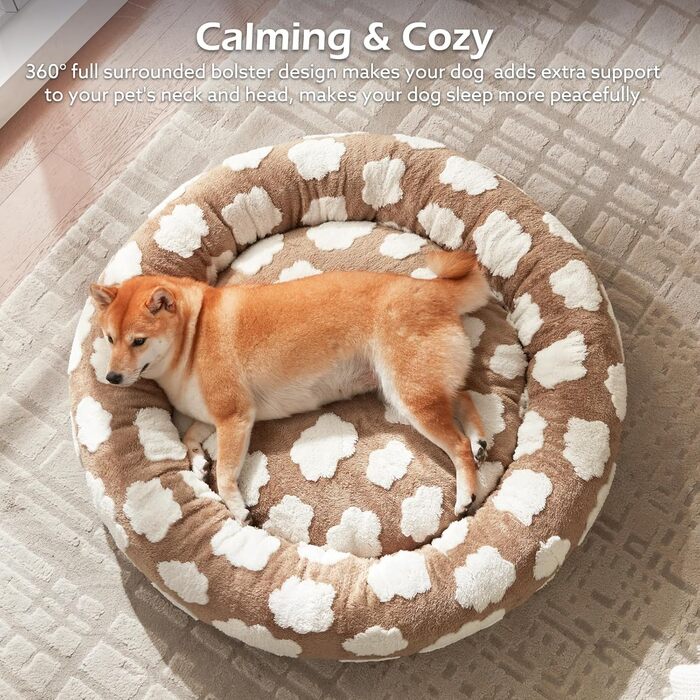 Кругле ліжко для собак JOEJOY Donut, м'яке, ортопедичне, знімний чохол, колір коричневий, розмір M (30x30x8)