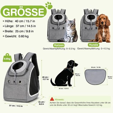 Рюкзак-переноска для тварин ALLSOPETS, дихаючий, для подорожей, для великих котів та малих собак, світло-сірий