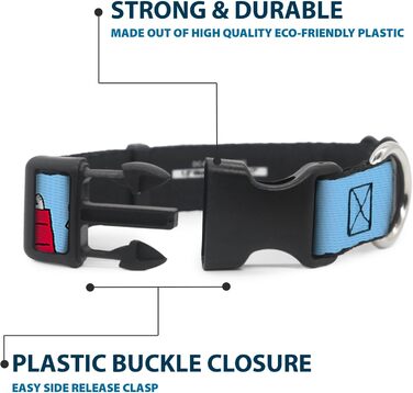 Нашийник для собак Peanuts Snoopy та Woodstock з блакитною пластиковою пряжкою, 17.8-21.6 см, ширина 1.3 см