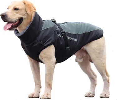 Зимовий теплий куртка для собак FeimaX, водонепроникний, з плюшем, для маленьких, середніх та великих собак, 3XL (Обхват грудей: 71 см, Довжина спини: 52 см), сірий