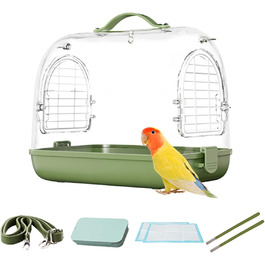 Трансформер для перевезення птахів та хомутів, наплічник для птахів, прозорий клітка для німф, м'яка переносна коробка, переносна клітка для птахів | Переноска для птахів на відкритому повітрі, знімний трансформер для хомутів, прозора переноска для домашніх тварин зелена