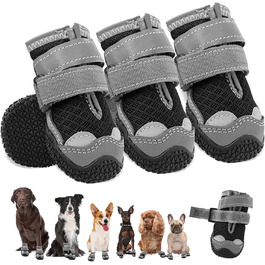 Черевики для собак середніх порід, неслизькі, з світловідбиваючими смугами, захист лап для снігоходів/прогулянок/відпочинку на природі/підлоги (2) сірі