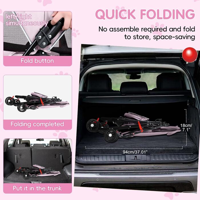 Дитяча та тваринна коляска 4-Rad, рожева. Легка, з поворотними колесами та дихаючим мережем. Ідеальна для прогулянок з дітьми та домашніми тваринами.