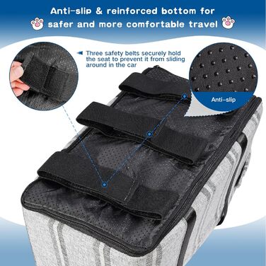 Автокрісло для собак до 5.4 кг | Універсальна консоль для авто | Знімне, миється | Безпечне автокрісло для тварин (Смугастий сірий, Один розмір)