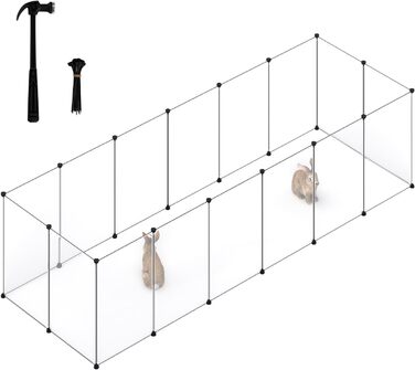 Кігульник для кроликів та інших дрібних тварин EUGAD, 16 прозорих панелей, 50x72 см, розширюваний, для кроликів, морських свинок, хом'яків, їжаків, 302x102x72 см (16 шт.)