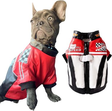 Костюм гонщика для собак FLAdorepet, тепла шкіряна куртка з льоновою кільцем, флісовий костюм для маленьких та середніх собак (Чорний, S)