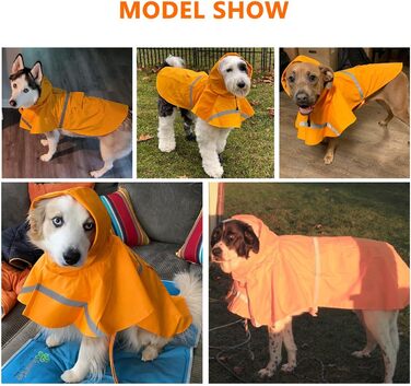 Дощовик для собак, дощовий плащ для собак з капюшоном, підходить для шлейки, легкий та світловідбиваючий, для середніх та великих собак (Помаранчевий XL)
