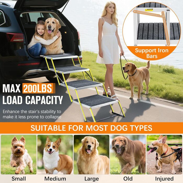 Східці для собак 4-х ступеневі, широкі (50,8 см), з антиковзким килимком, для SUV/LKW/Auto та високих ліжок, до 90 кг