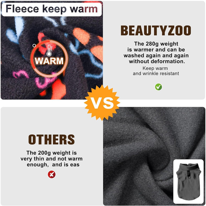 Теплий плед-жилет для собак BeautyZoo: флісова жилетка, зимова куртка, D-посилання для повідка, для малих, цуценят, середніх порід, тепле, вітронепроникне, білий буффало клітка (мотив лапок), XL (55.8 см)