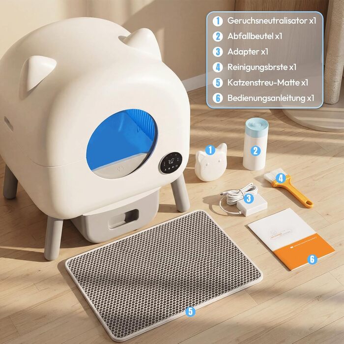 Автоматичний лоток для котів Devoko з самоочищенням, великий об'єм, керування через додаток, LED-підсвічування, для котів до 12 кг, килимок в комплекті