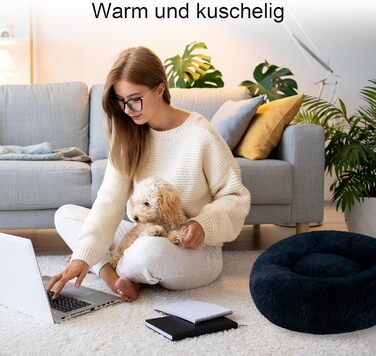 Крісло-лежанка для собак великих та середніх порід, 60 см Ø - М'яке та дихаюче ліжко для собак з неслизьким дном та піднятим бортиком, (76x76x27 см, Темно-синій)