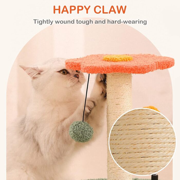 ALLSOPETS Котячий комплекс-башта з сизалем, крутящийся тунель, підвісна іграшка, для маленьких котів, білий