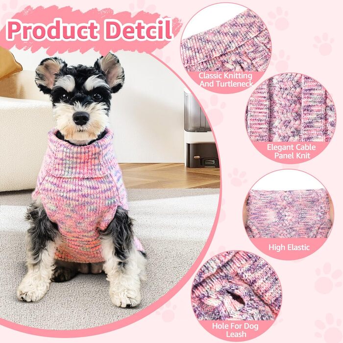 Пуловер для собак SlowTon, рожевий, для маленьких та середніх порід, з отвором для повідка, теплий в'язаний пуловер для джек-рассел-тер'єрів, розмір M