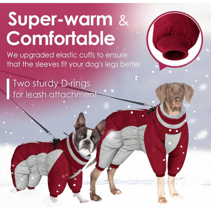 Зимовий комбінезон для собак AOFITEE - теплий водонепроникний зимовий одяг для великих собак з ніжками, підходить для Французького бульдога, колір: бордовий