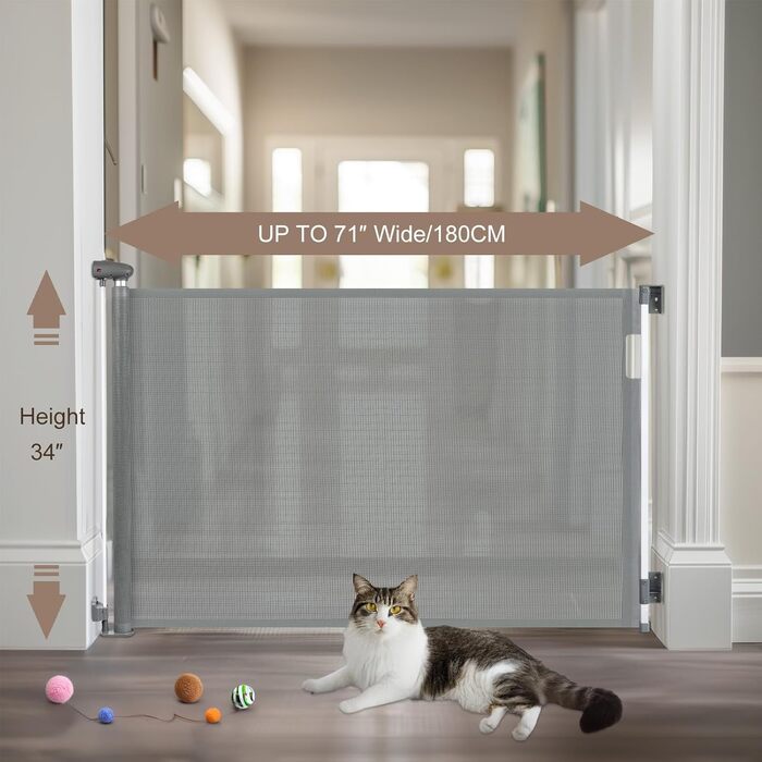 Захисний бар'єр для дитячих воріт Treppenschutzgitter, розтягуваний 0-180 см, сірий, 86x180 см