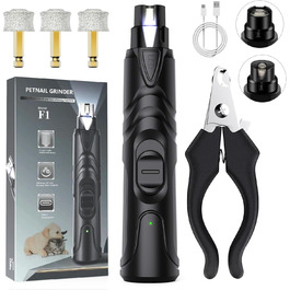 Шліфувальник кігтів для собак ETENTOUS: професійний, тихий, з 3 насадками, для собак великих, середніх та маленьких порід (сірий)