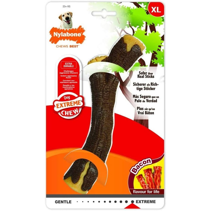 Жувальна іграшка для собак Nylabone XL у формі кістки, зі смаком бекону, для сильного жування, для собак до 23 кг+