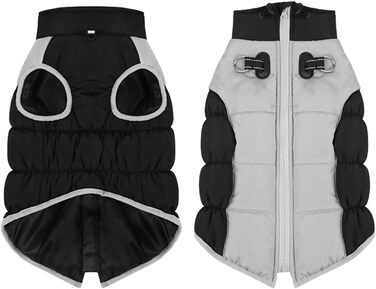 Водонепроникна куртка для собак на зиму: тепла, вітрозахисна, з D-Ring та світловідбиваючими елементами. Чорний колір, розмір 6XL